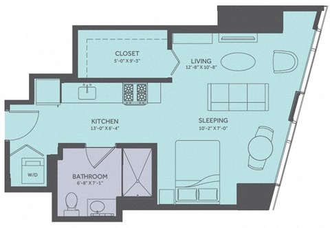 Floor plan for studio, 1 bath, 552 sqft
